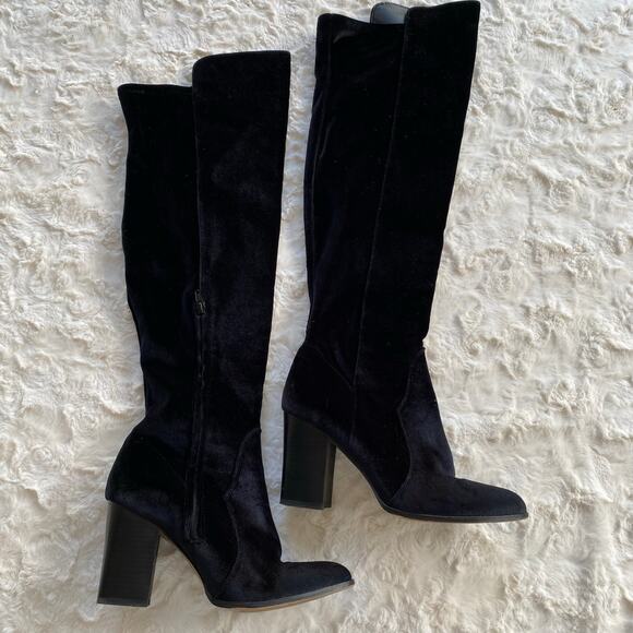 Gianni Bini Women’s Over the Knee Velvet Stretch Boots Size 11 Black Block Heel - Picture 1 of 15